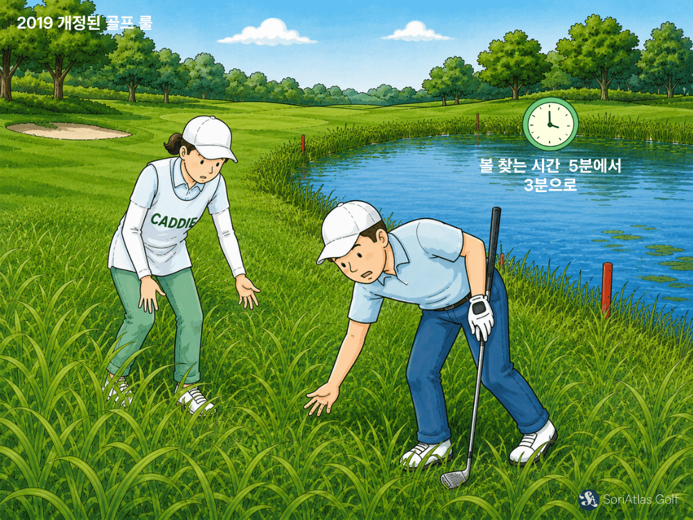 2019 개정된 골프 룰에서 볼 찾는 시간은 5분에서 3분으로 변경되었다.